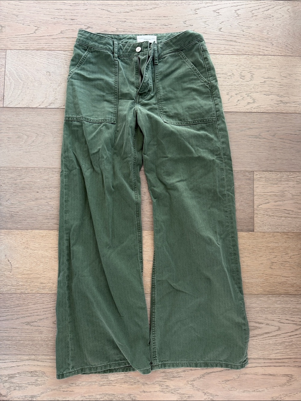 Olive Green Corduroy Wide-Leg Pants